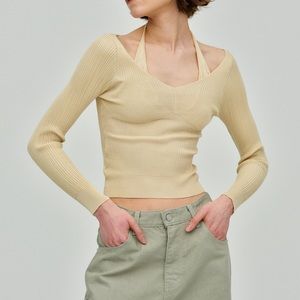 Source Unknown Duo Layered Knit Top in Buttermilk